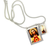 Christ Style Jesus Image Charm Pendant 18" Silver Polo Chain Stainless Steel Cross Prayer Rosary Link Chain Necklace
